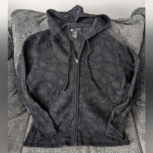 Vintage 100% Wool Carole Little Paisley Black Grandma Core Zip Up Hooded Sweater